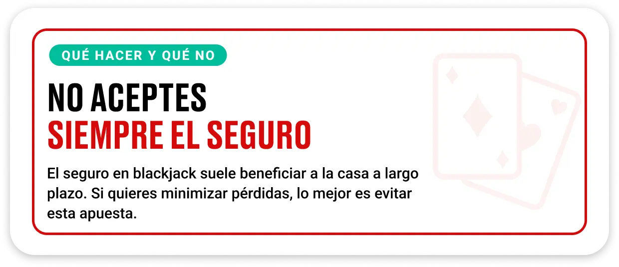 Jugador de blackjack rechazando la apuesta de seguro