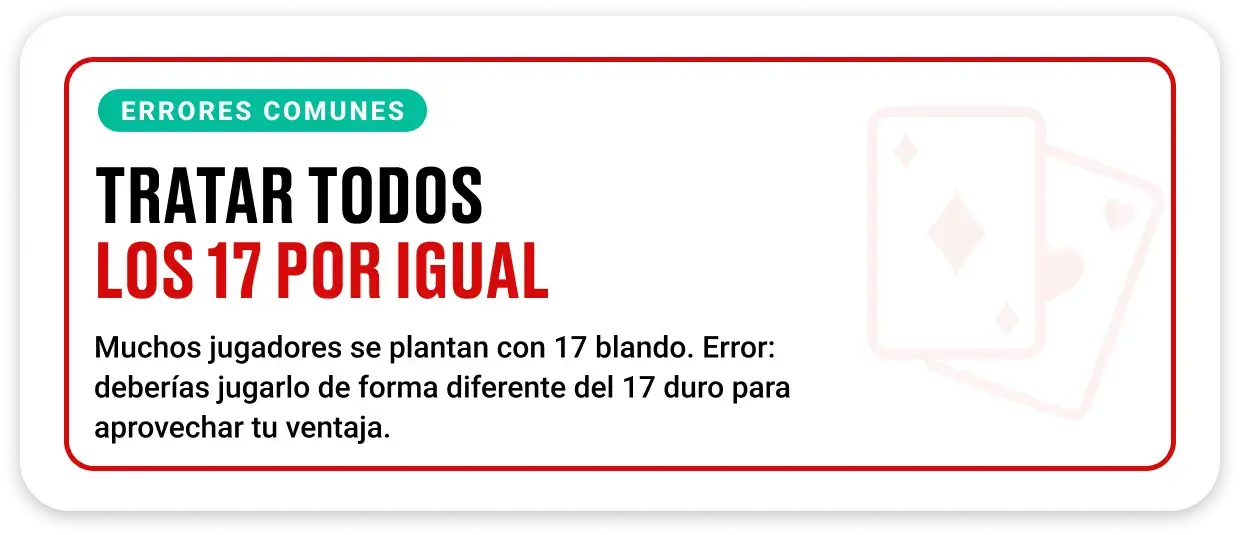 Jugador confundido entre 17 blando y 17 duro en blackjack