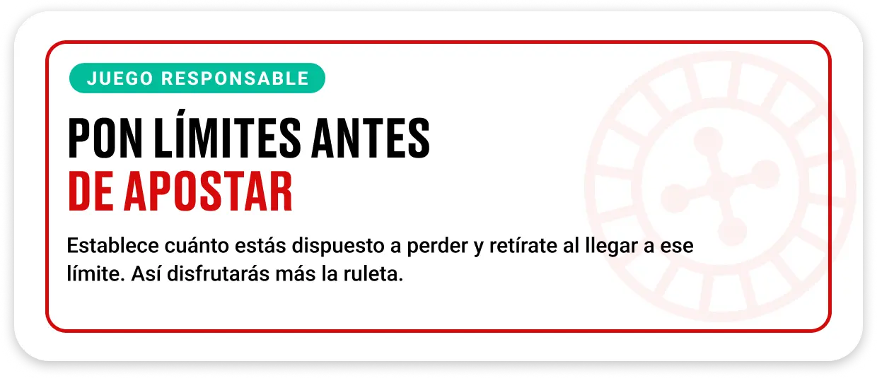 Recordatorio de establecer límites al jugar a la ruleta