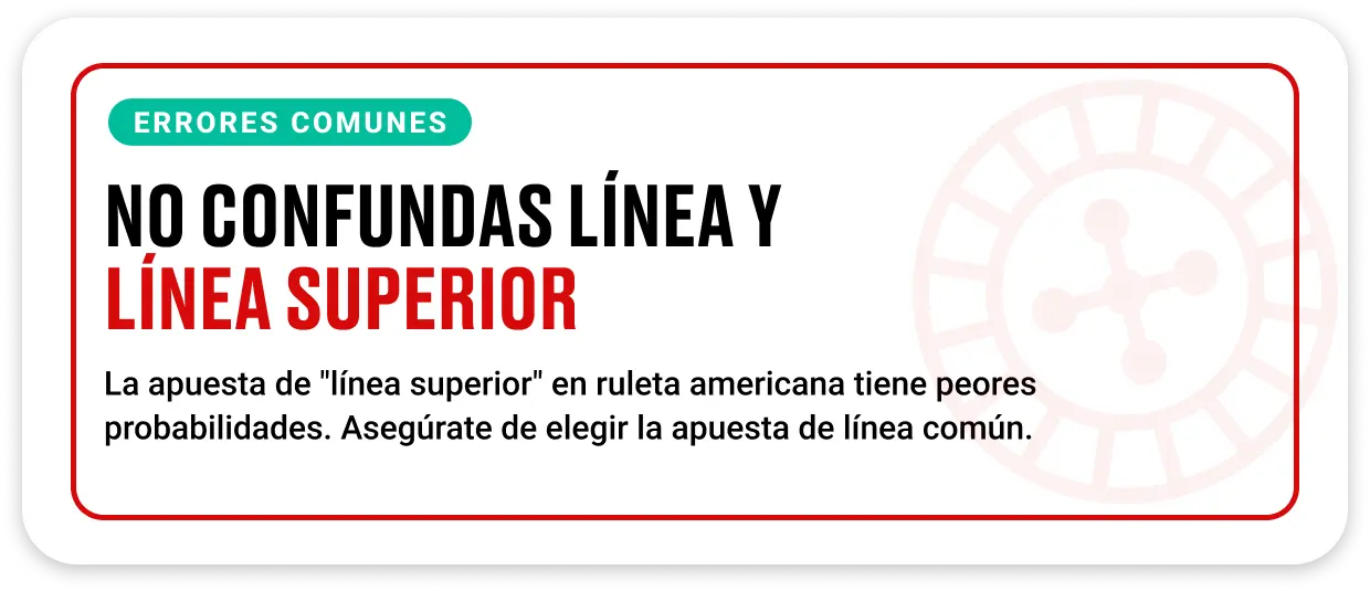 Diferencia entre apuesta de línea y línea superior en la ruleta