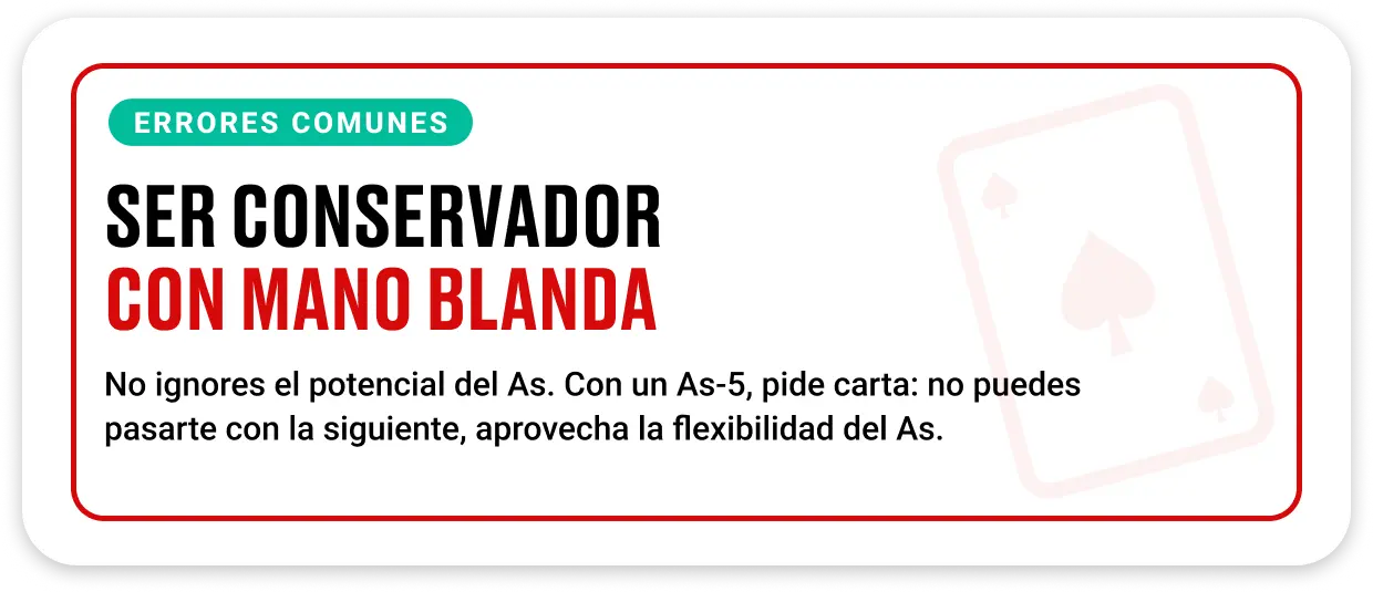 Jugador dudando con mano blanda en blackjack