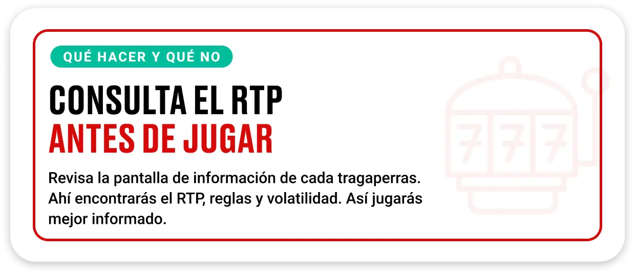 Pantalla de información de tragaperras mostrando el RTP