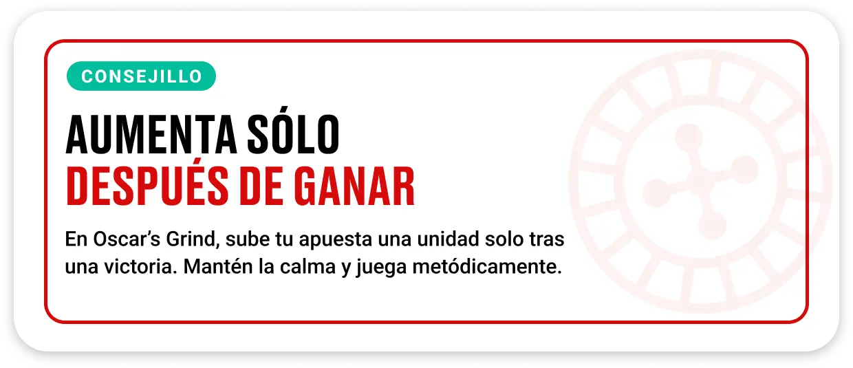 Apuesta de fichas en la mesa de ruleta mostrando progresión positiva en Oscar’s Grind