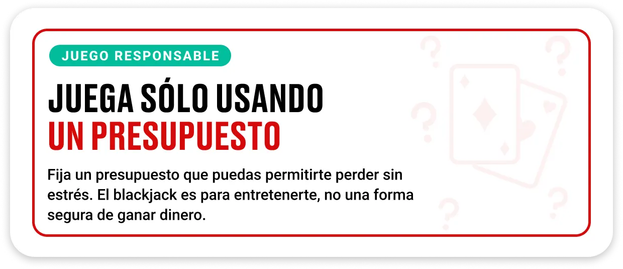 Persona jugando blackjack con presupuesto fijo para promover juego responsable