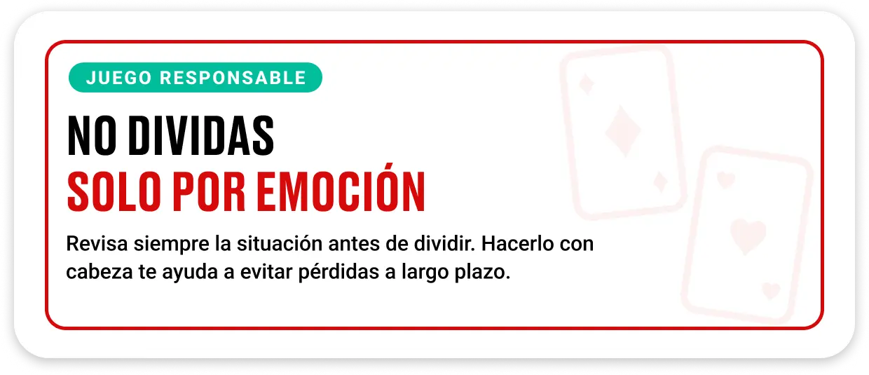 Jugador calmado pensando su jugada antes de dividir en blackjack